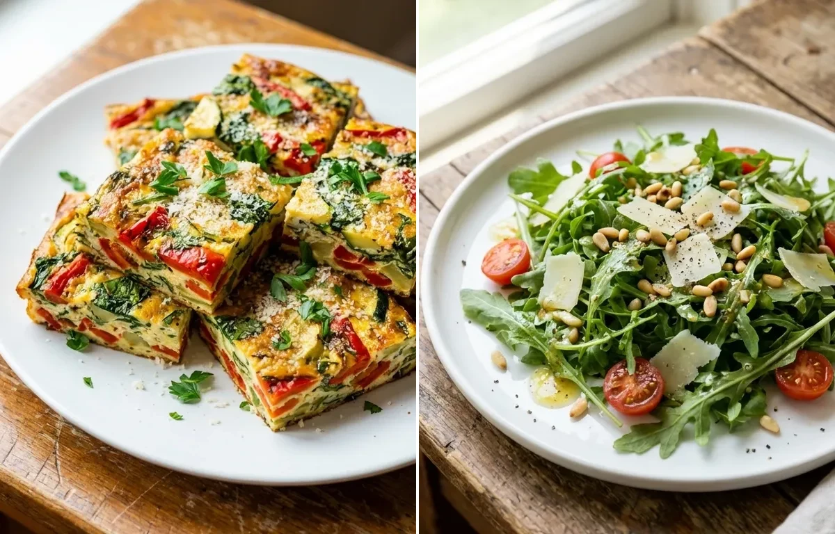 Vegetable Frittata Squares with Arugula Salad with Lemon Vinaigrette