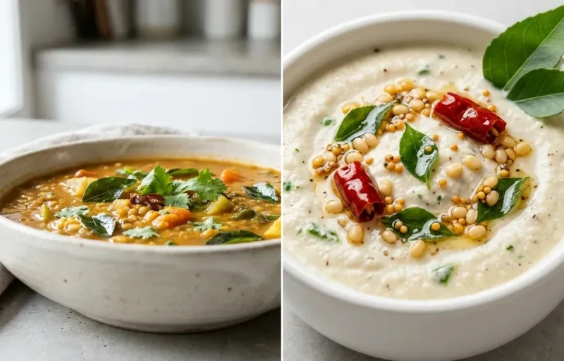 Vegetable Idli with Vegetable Sambar, Coconut Chutney, Two Boiled Eggs and Curd Rice Snack Bowl