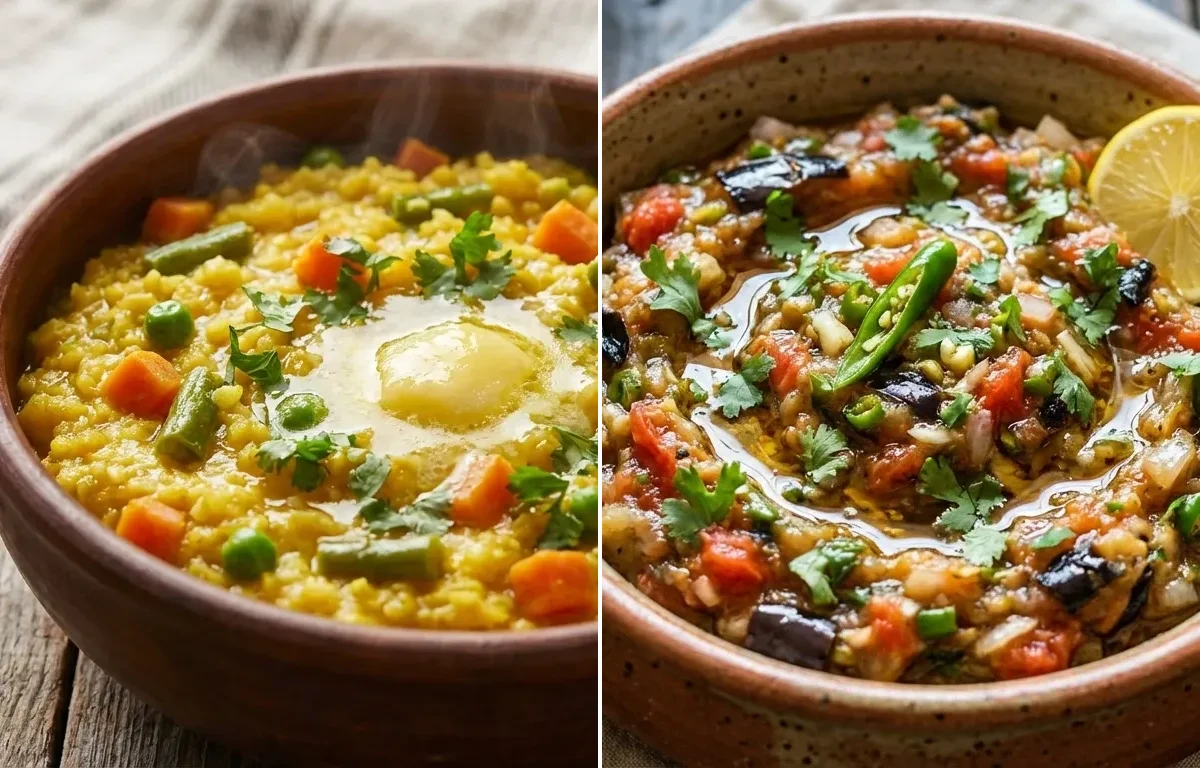 Vegetable Khichdi with Baingan ka Chokha