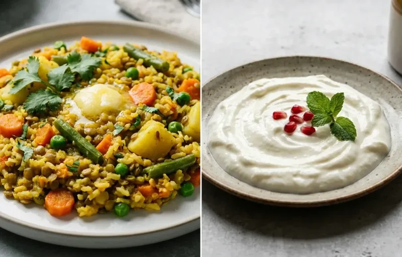 Vegetable Khichdi with Plain Curd