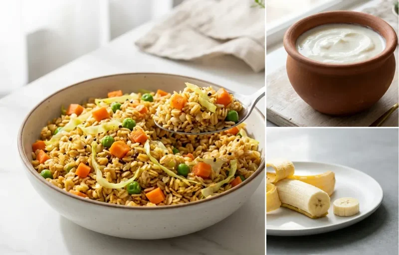 Vegetable Oats Upma with Curd with Banana