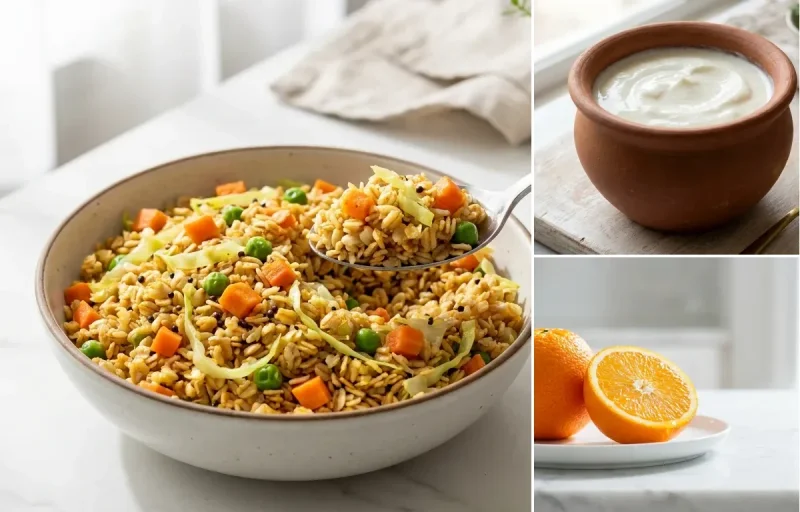 Vegetable Oats Upma with Curd with Orange