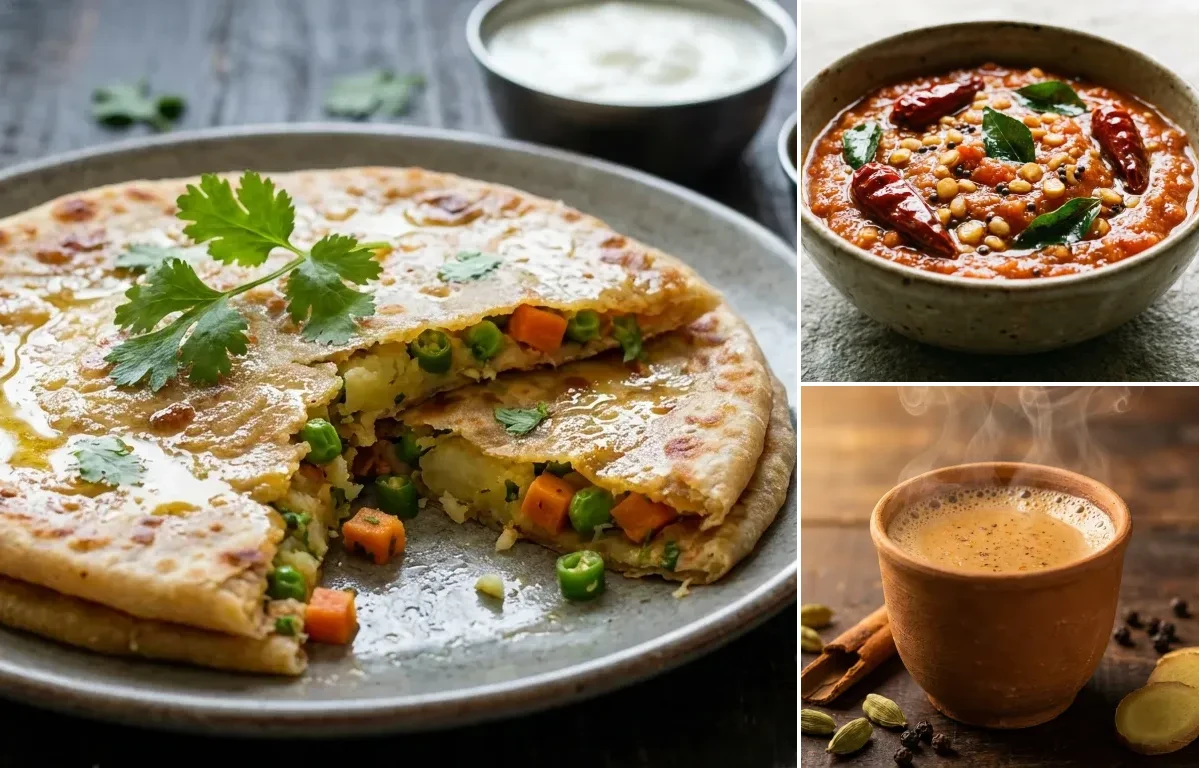 Vegetable Paratha with Tomato Chutney