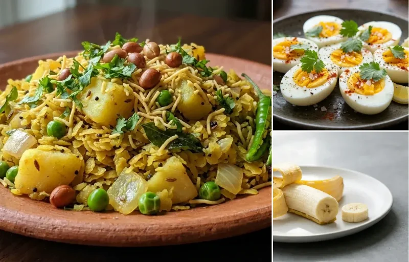 Vegetable Poha with Boiled Egg with Banana