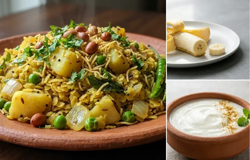 Vegetable Poha with Chaas with Banana