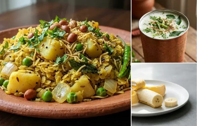 Vegetable Poha with Chaas with Banana
