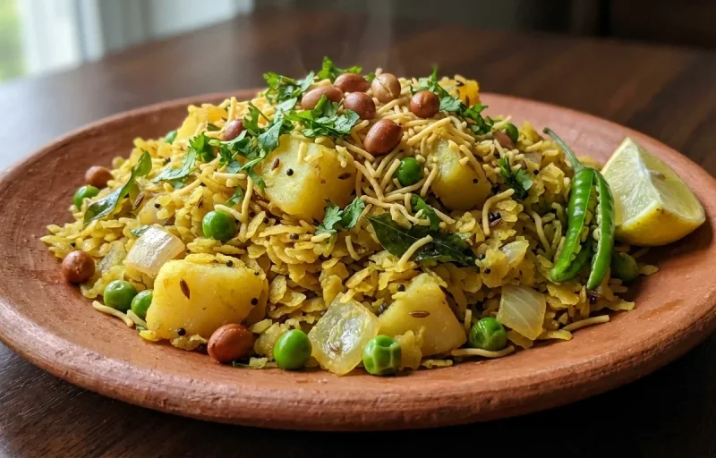 Vegetable poha with peanuts