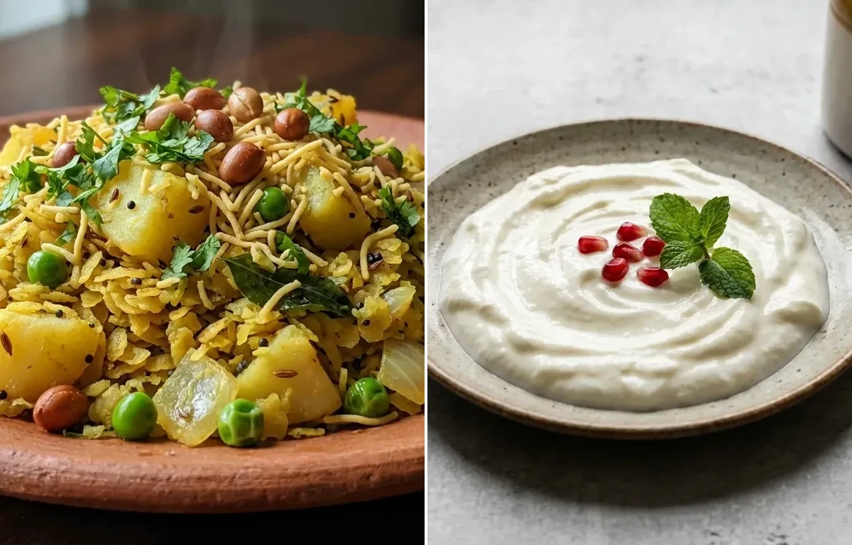 Vegetable Poha with Plain Curd