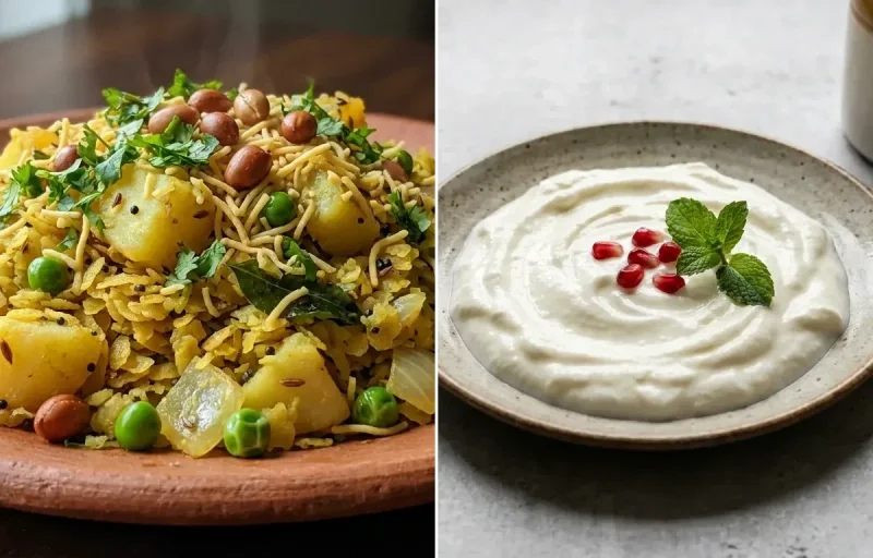 Vegetable Poha with Plain Curd