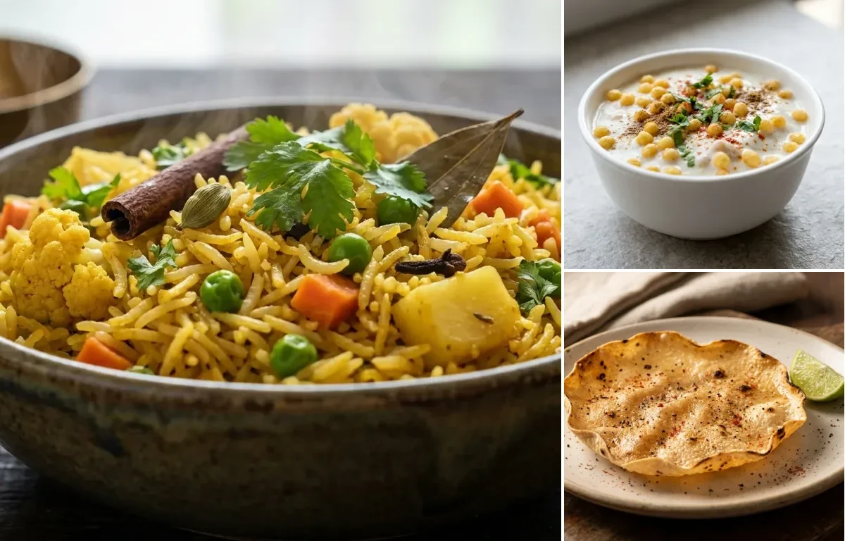 Vegetable Pulao with Boondi Raita