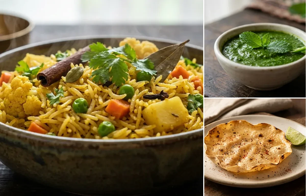 Vegetable Pulao with Mint Chutney