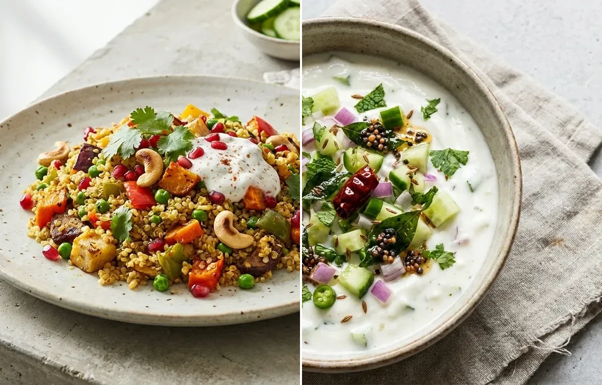 Vegetable Quinoa Pulao with Cucumber Raita