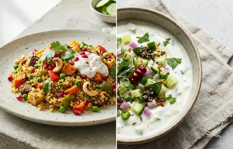 Vegetable Quinoa Pulao with Cucumber Raita