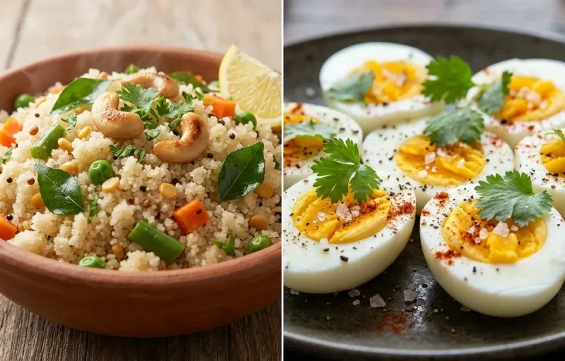 Vegetable Rava Upma with Boiled Egg with Chaas with Banana