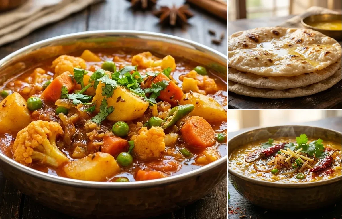 Vegetable Sabzi with Chapati and Dal Tadka
