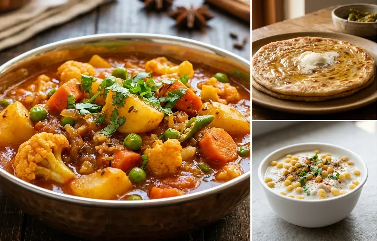 Vegetable Sabzi with Paratha and Boondi Raita
