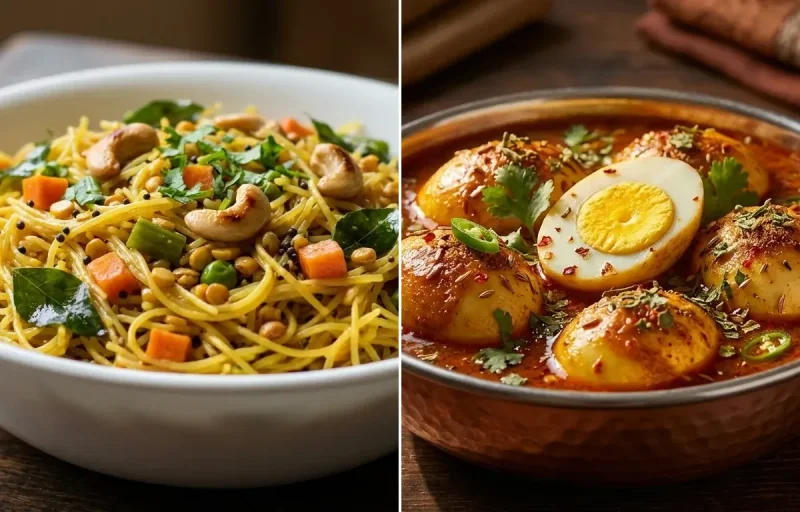 Vegetable Semiya with Egg Curry