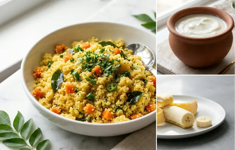 Vegetable Suji Upma with Curd with Banana