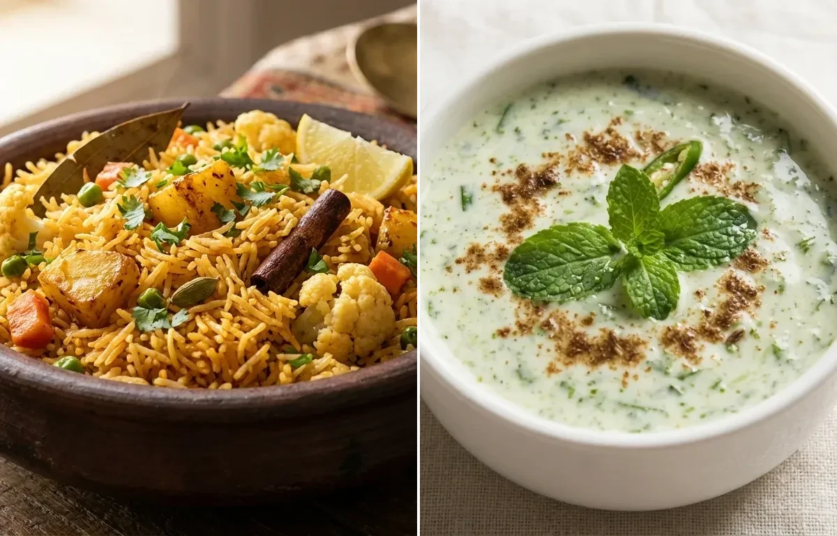 Vegetable Tahari with Mint Raita