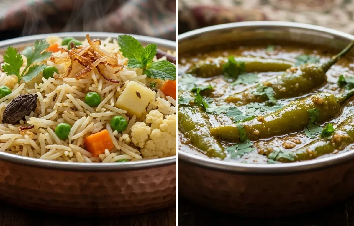 Vegetable Yakhni Pulao with Mirchi ka Salan