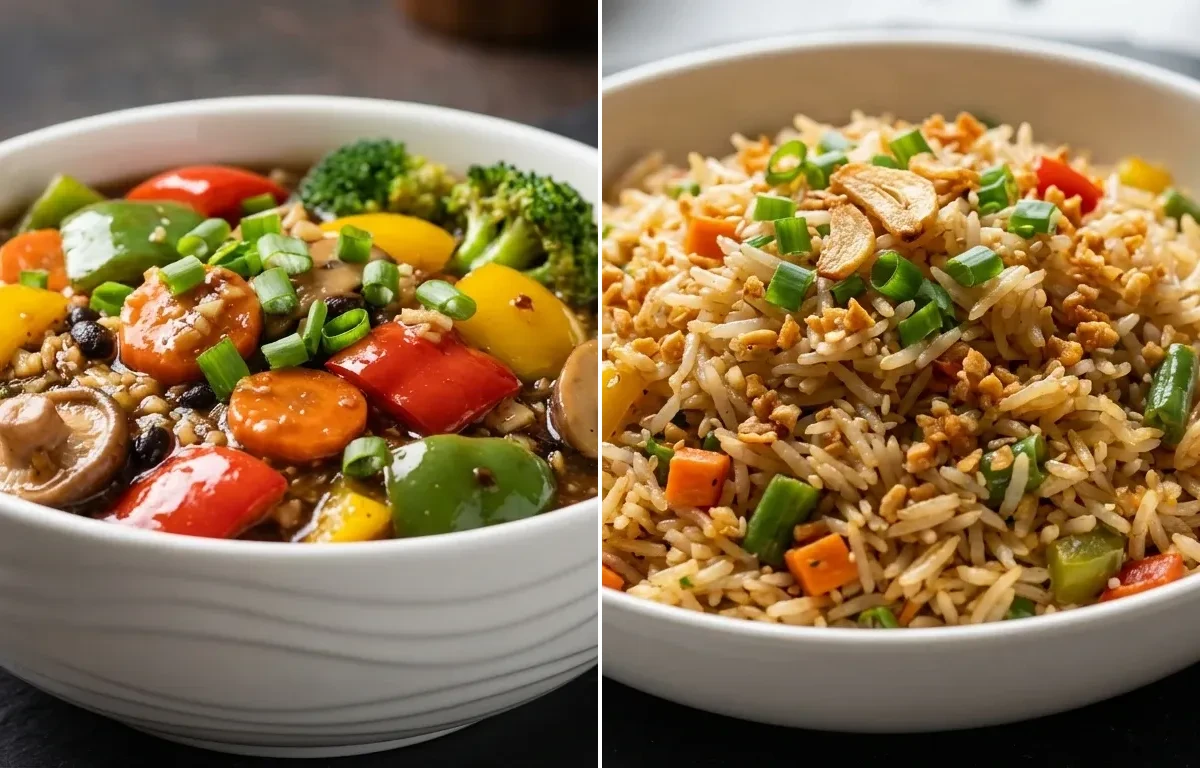 Vegetables in Black Bean Sauce with Burnt Garlic Fried Rice