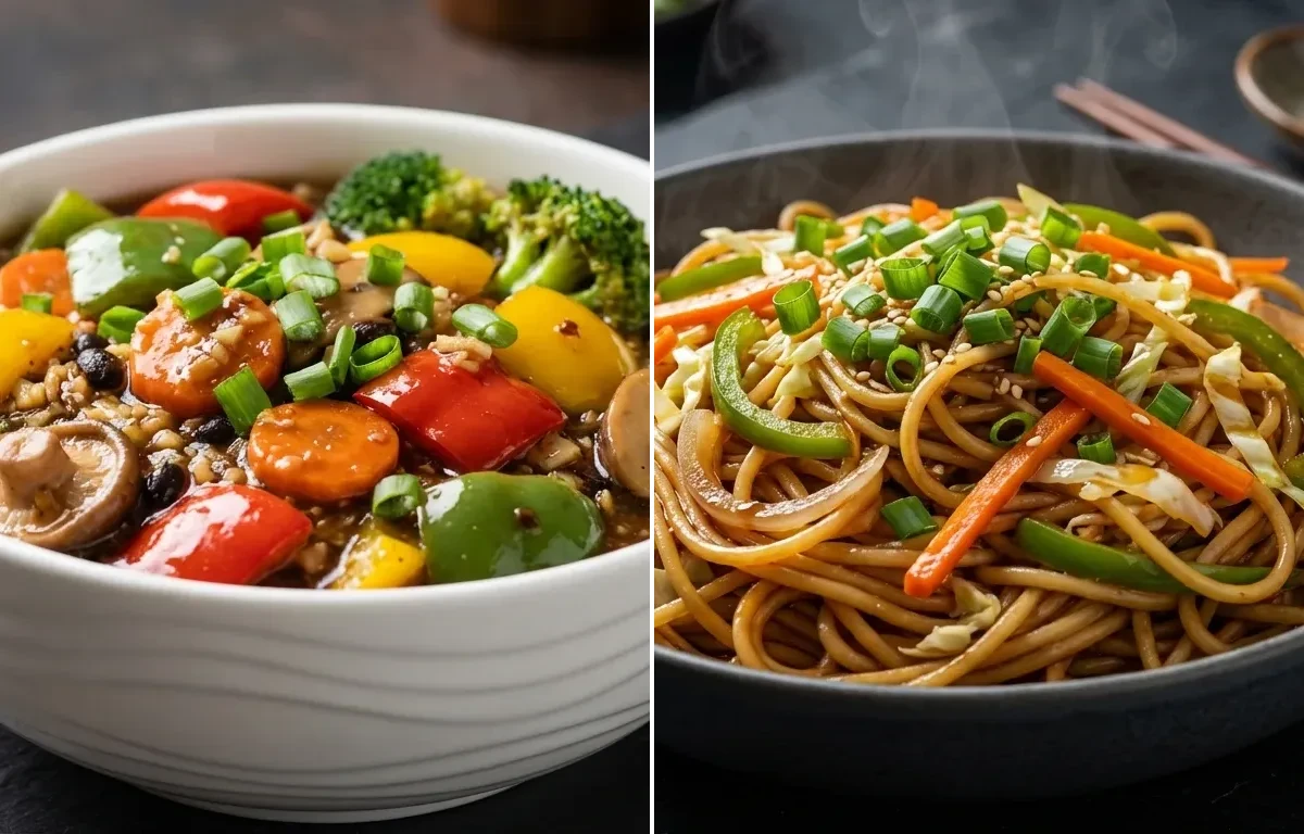 Vegetables in Black Bean Sauce with Vegetable Hakka Noodles