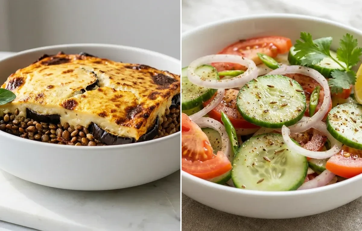 Vegetarian Lentil Eggplant Moussaka with Yogurt Bchamel