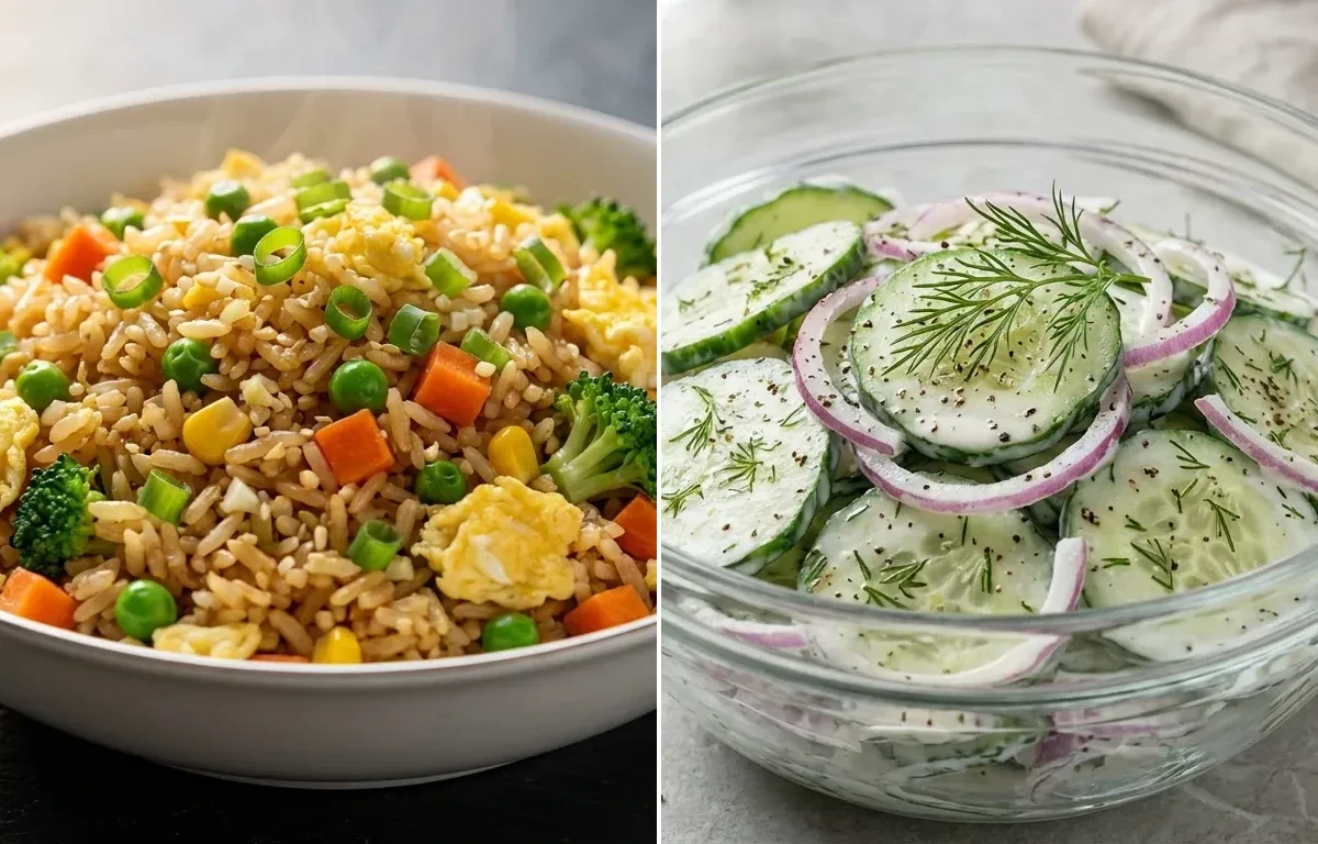 Vegetable Fried Rice with Cucumber Salad