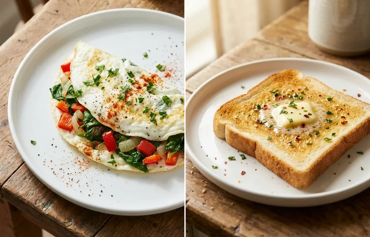 Veggie Egg White Omelet with White Toast