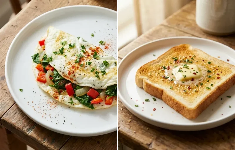 Veggie Egg White Omelet with White Toast