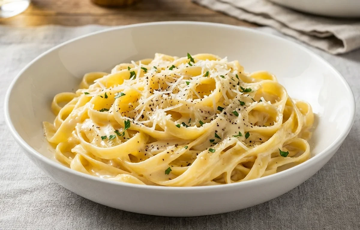 Fettuccine Alfredo with Carrot Salad