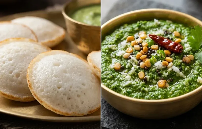 Vellai Paniyaram with Kothamalli Chutney