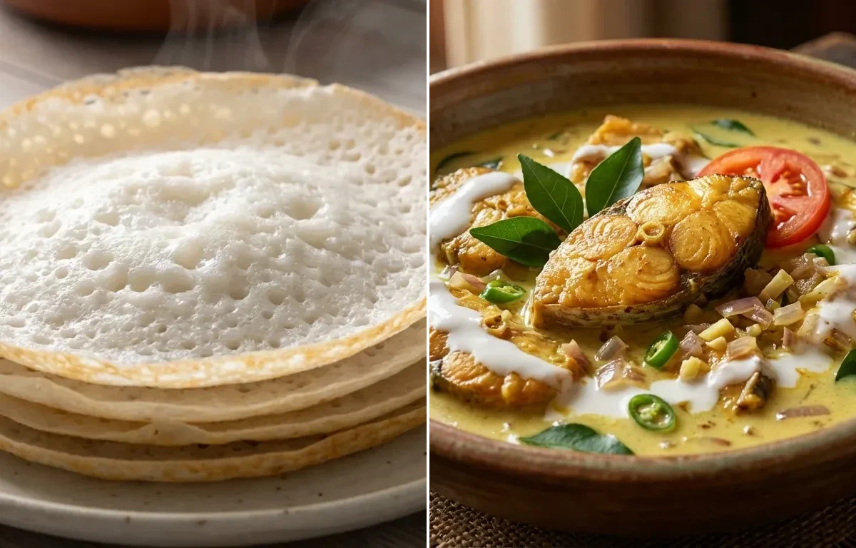 Vellayappam with Kerala Fish Molee