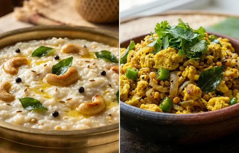 Ven Pongal with Muttai Poriyal