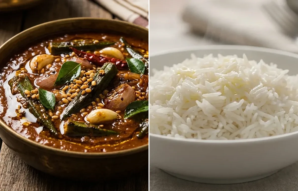 Vendakkai Puli Mandi with Steamed Basmati Rice
