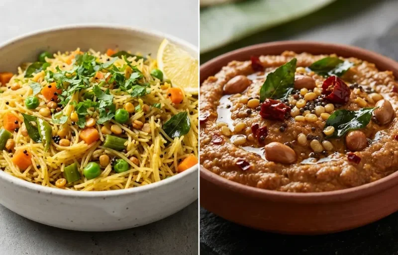 Vermicelli Upma with Peanut Chutney