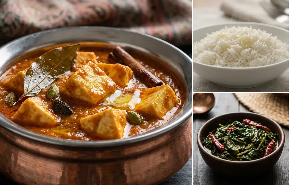Veth Chaman with Steamed Basmati Rice and Haak Saag