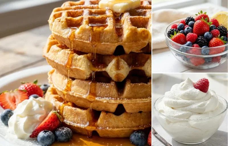 Waffles with Mixed Fresh Berries and Whipped Cream