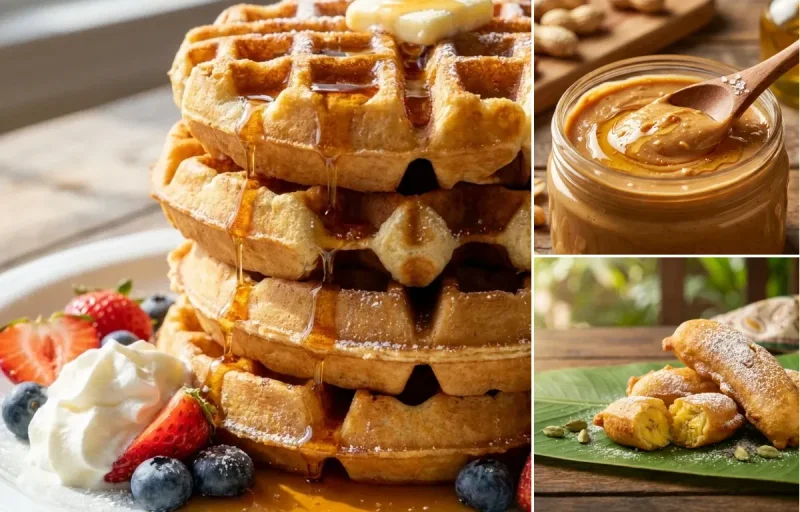Waffles with Peanut Butter and Pazham Pori