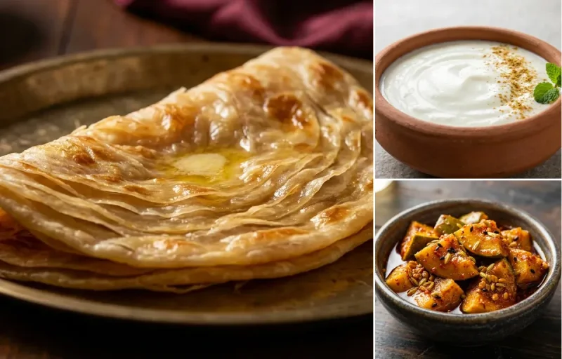Warqi Paratha with Dahi and Aam ka Achar