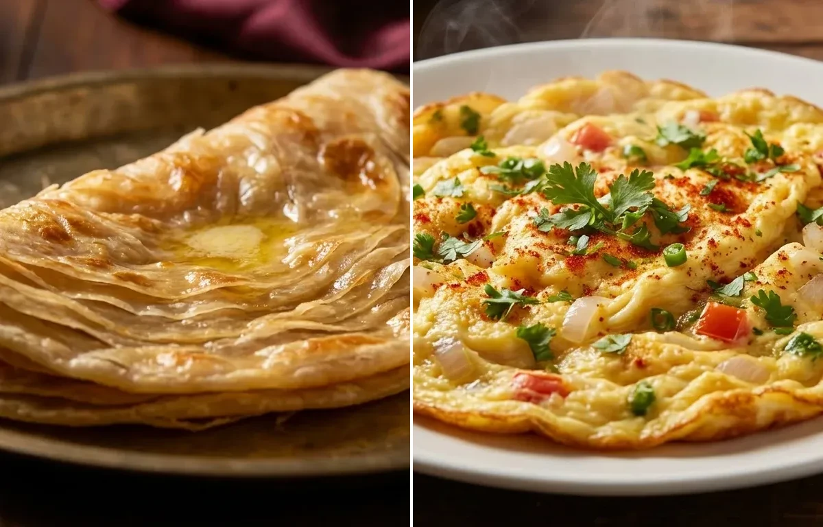Warqi Paratha with Masala Omelette