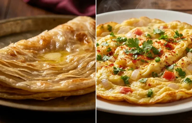 Warqi Paratha with Masala Omelette