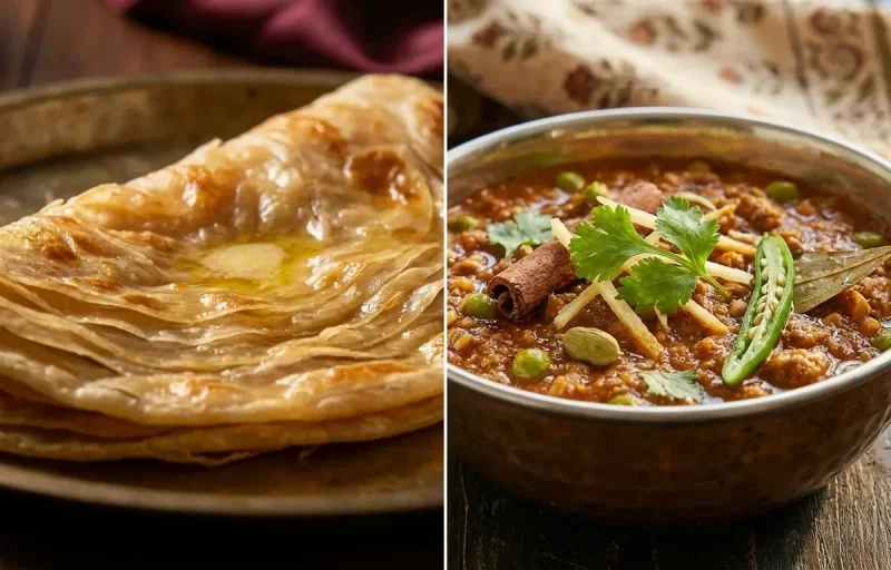 Warqi Paratha with Soya Keema Matar