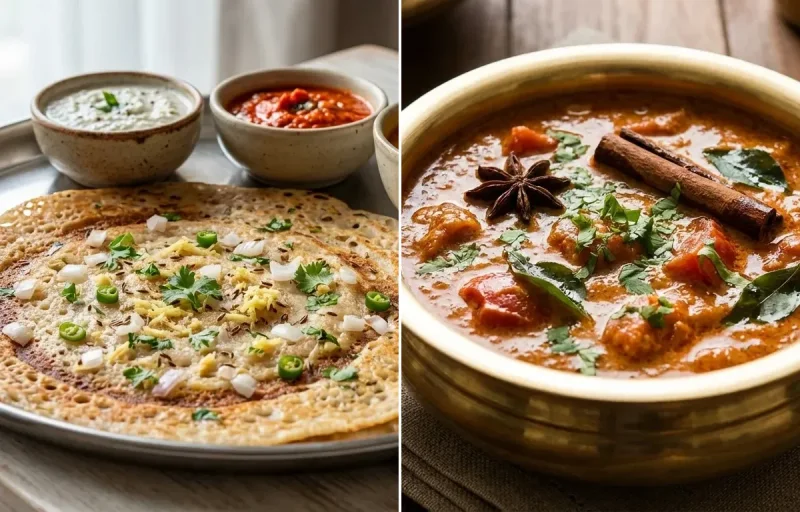 Wheat Dosa with Chettinad Tomato Kurma