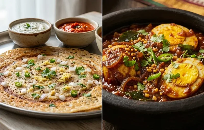Wheat Dosa with Muttai Thokku