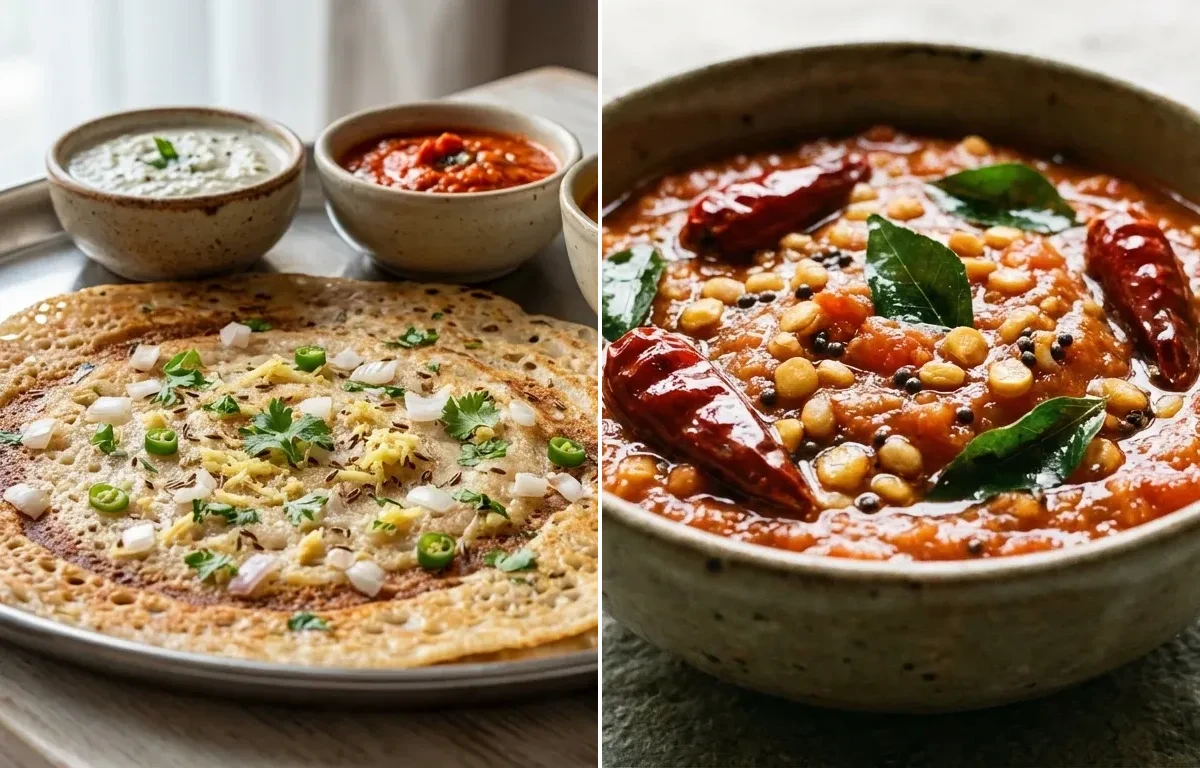 Wheat Dosa with Tomato Chutney