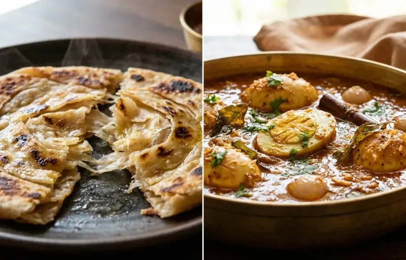 Wheat Parotta with Chettinad Egg Kuzhambu