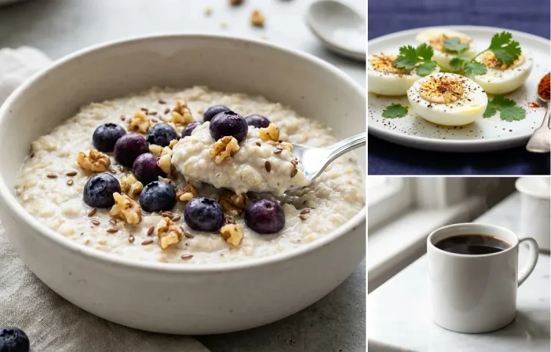 Whey Oats with Boiled Egg Whites with Black Coffee