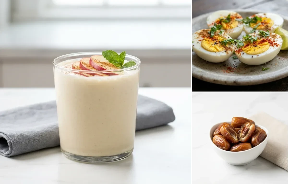 Whey Shake with Boiled Eggs with Banana with Dates