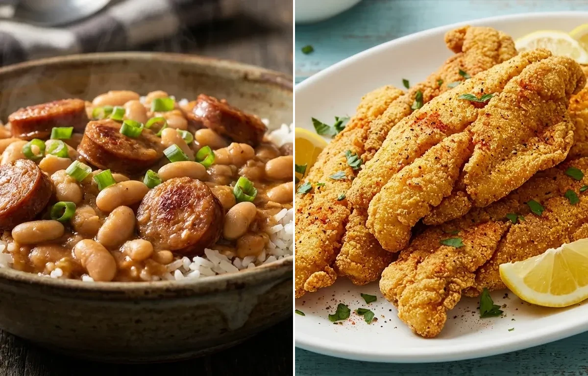 White Beans and Rice with Fried Catfish